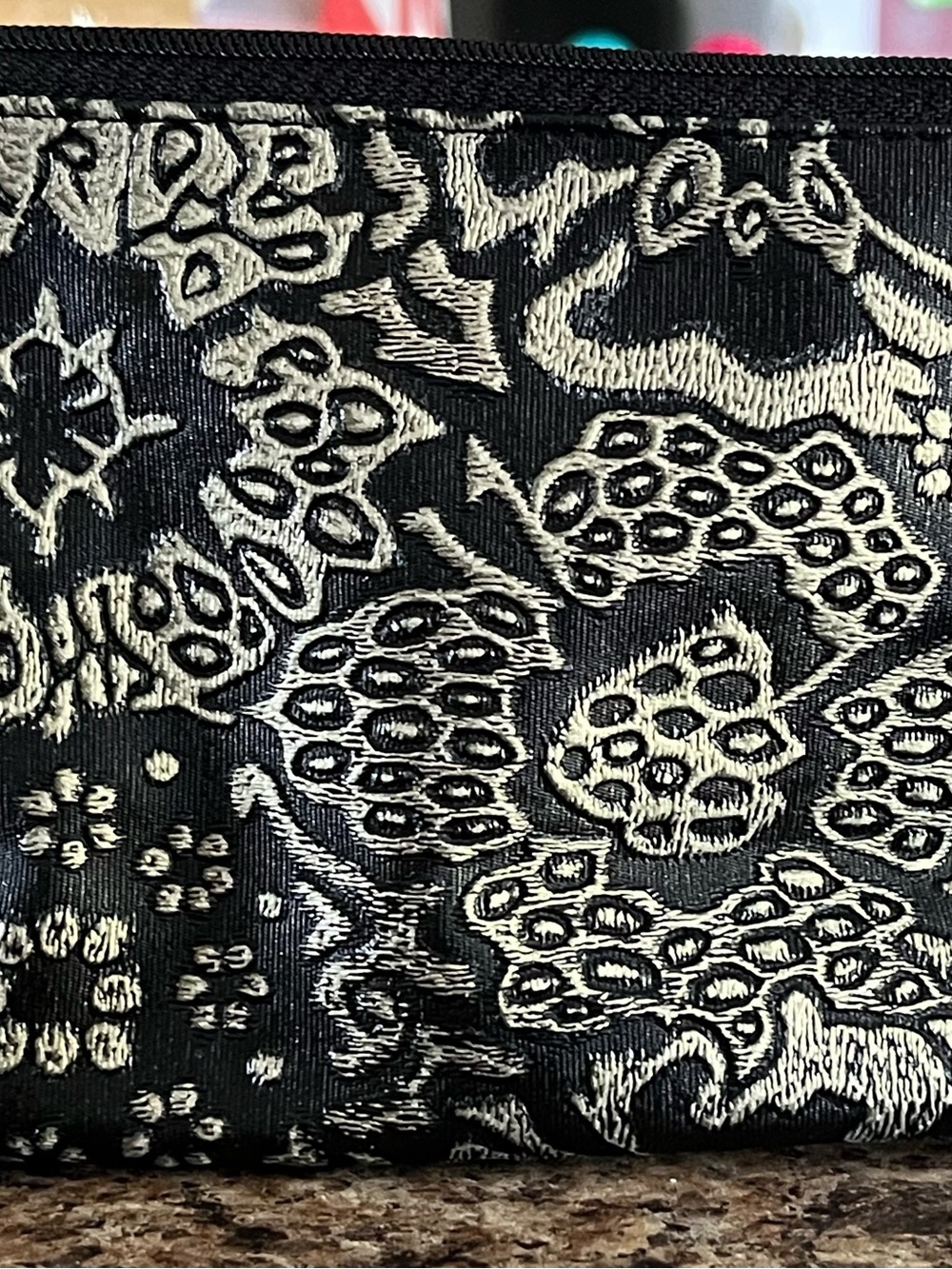 Women’s Black and Cream Patterned Zip Pouch — Brand Unspecified